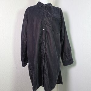 Kyla Seo Black Velvet Button Down Tunic Shirt Dress Size Large Textured Shimmer